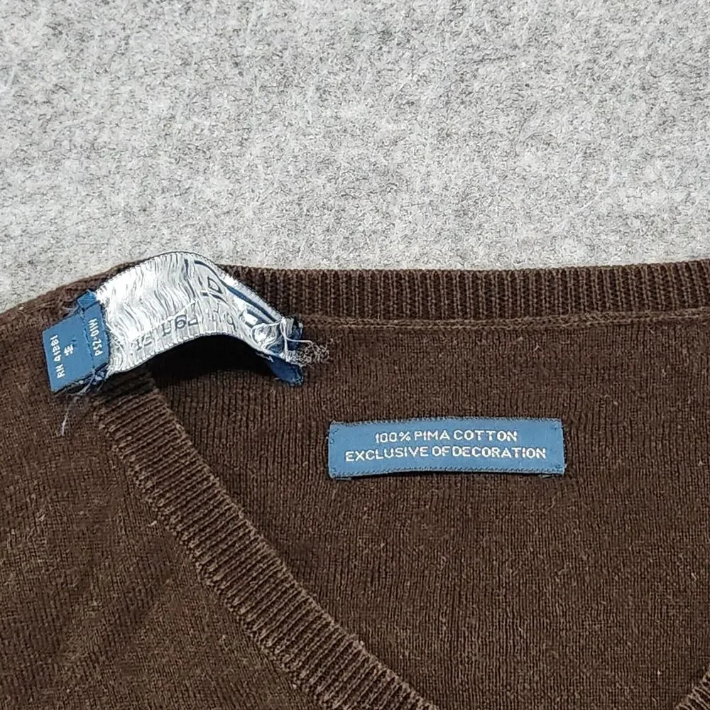 Polo Ralph Lauren PRL Mens M Medium 100% Pima Cotton Knit V Neck Sweater‎ Brown
